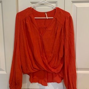 Red Free People Long Sleeve Going Out Top